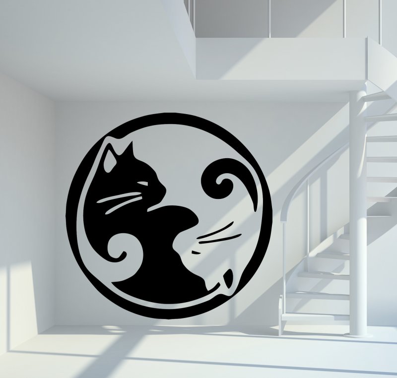 37155 Yin und Yang Katzen Wandtattoo